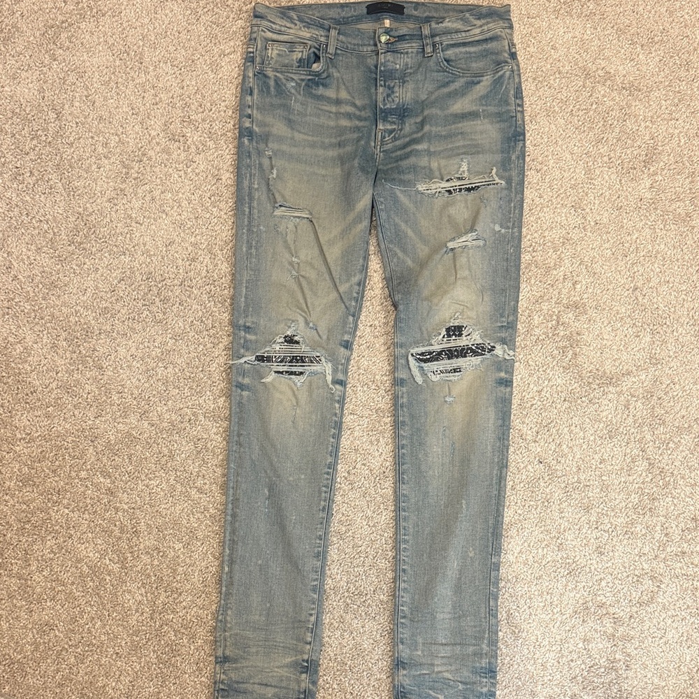 AMIRI Light Blue Distressed Skinny Jeans